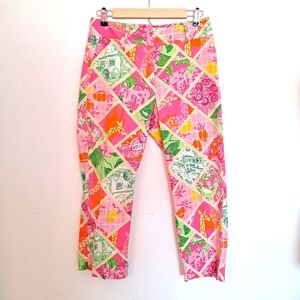 Lilly Pulitzer Ankle Pants Cotton Pink Print Size 4 White Label